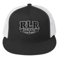 Front view of the black-and-white RLR Athletic Trucker Cap