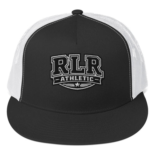 Front view of the black-and-white RLR Athletic Trucker Cap