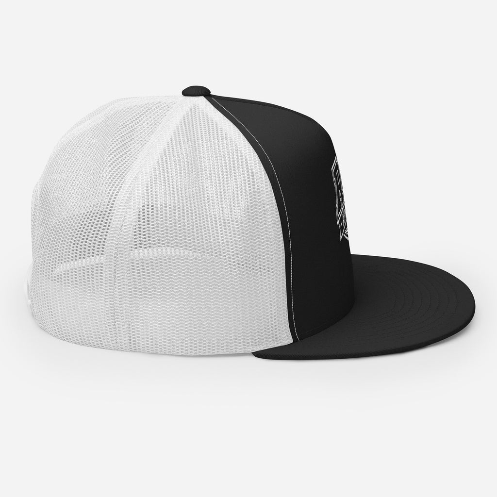 Right-side view of the black-and-white RLR Athletic Trucker Cap