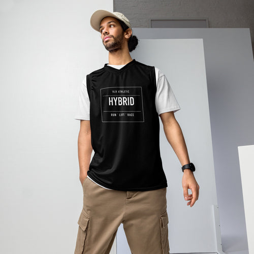 Athlete wearing the black RLR Hybrid Mesh Tank in a studio
