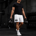 RLR Athletic Longline Training Shorts with Pockets, white, front view, illustrative image
