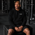 RLR Athletic Recovery Training Hoodie, black, front view, illustrative image